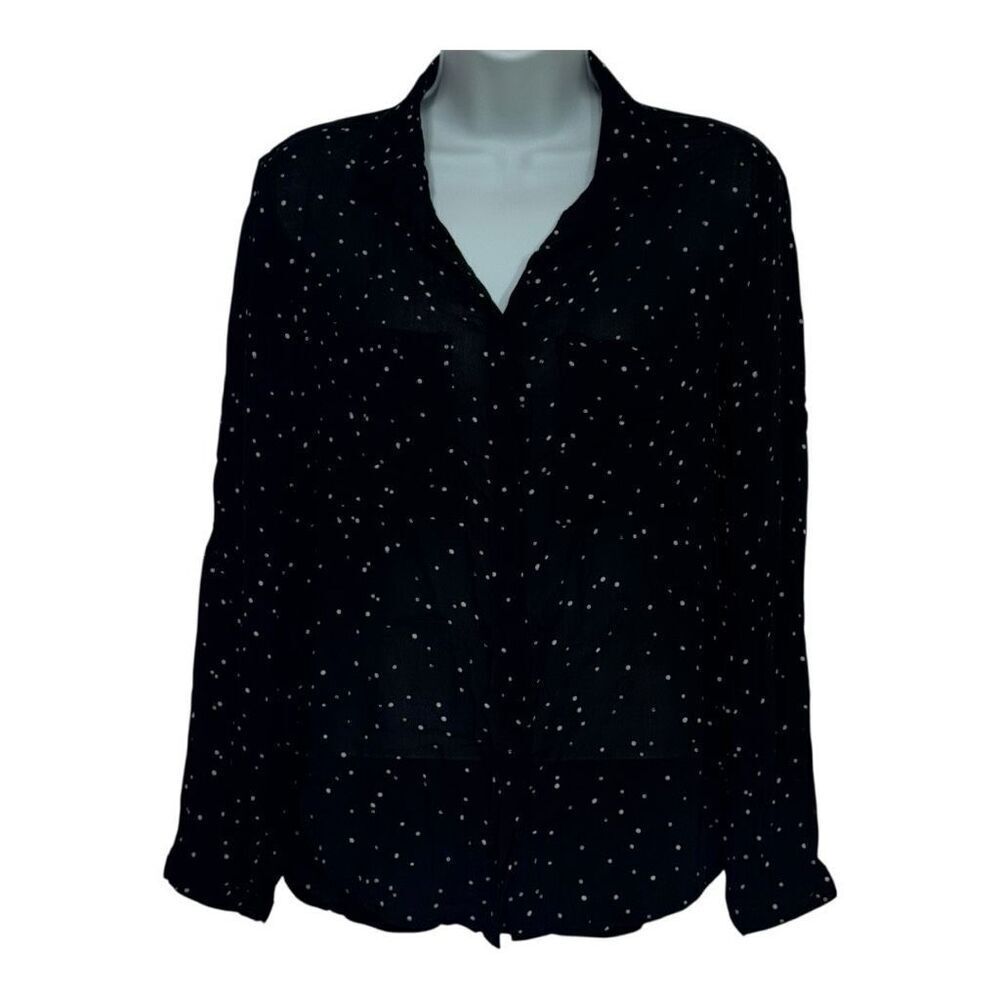 Anthropologie Cloth & Stone Polka Dots Shirt Blouse‎ White/Black xxs